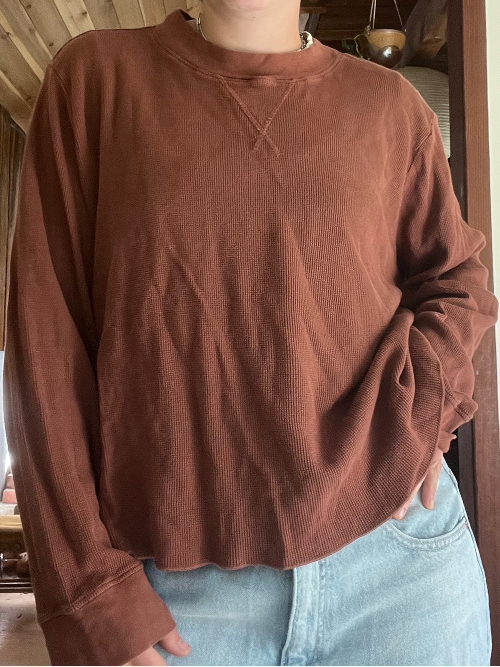 Mate The Label Rust Brown Thermal Long Sleeve Pullover